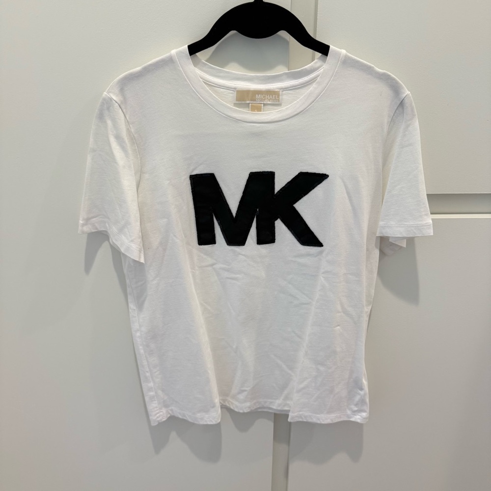 Michael Kors White Short Sleeve Tee with Black Logo